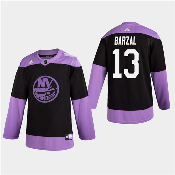 Men's New York Islanders #13 Mathew Barzal Adidas Hockey Fights Cancer Practice Black Jersey Stitched