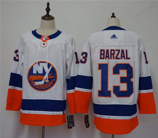Men's New York Islanders #13 Mathew Barzal adidas Away White Jersey Stitched