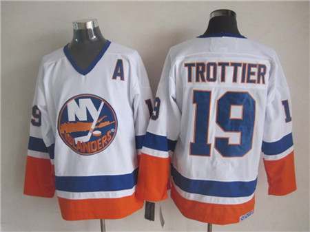 Men's New York Islanders #19 Bryan Trottier White Throwback CCM Jersey Stitched