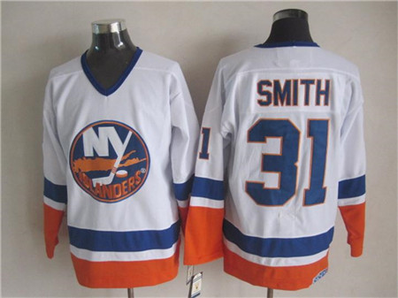 Men's New York Islanders #31 Billy Smith White Throwback CCM Jersey Stitched