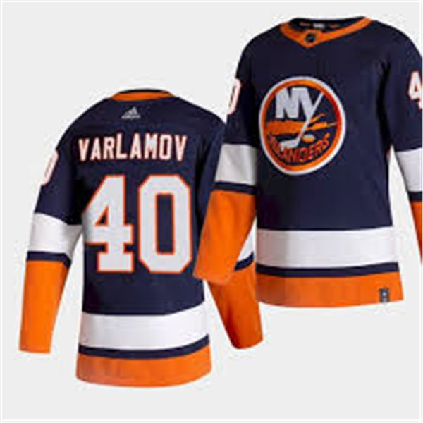 Men's New York Islanders #40 Semyon Varlamov Navy Adidas 2021 NHL REVERSE RETRO JERSEYS Stitched