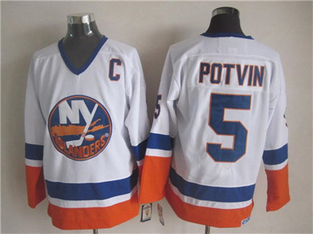 Men's New York Islanders #5 Denis Potvin White Throwback CCM Jersey Stitched