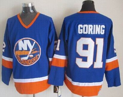Men's New York Islanders #91 Butch Goring Light Blue Throwback CCM Jersey Stitched