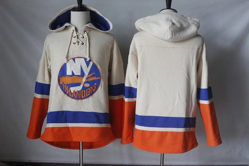 Men's New York Islanders Blank Cream Jersey Speedwick Pullover Hoodie Stitched