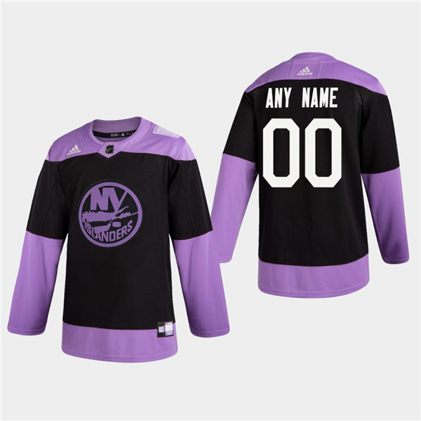 Men's New York Islanders Custom adidas Hockey Fights Cancer Practice Black Jersey Stitched