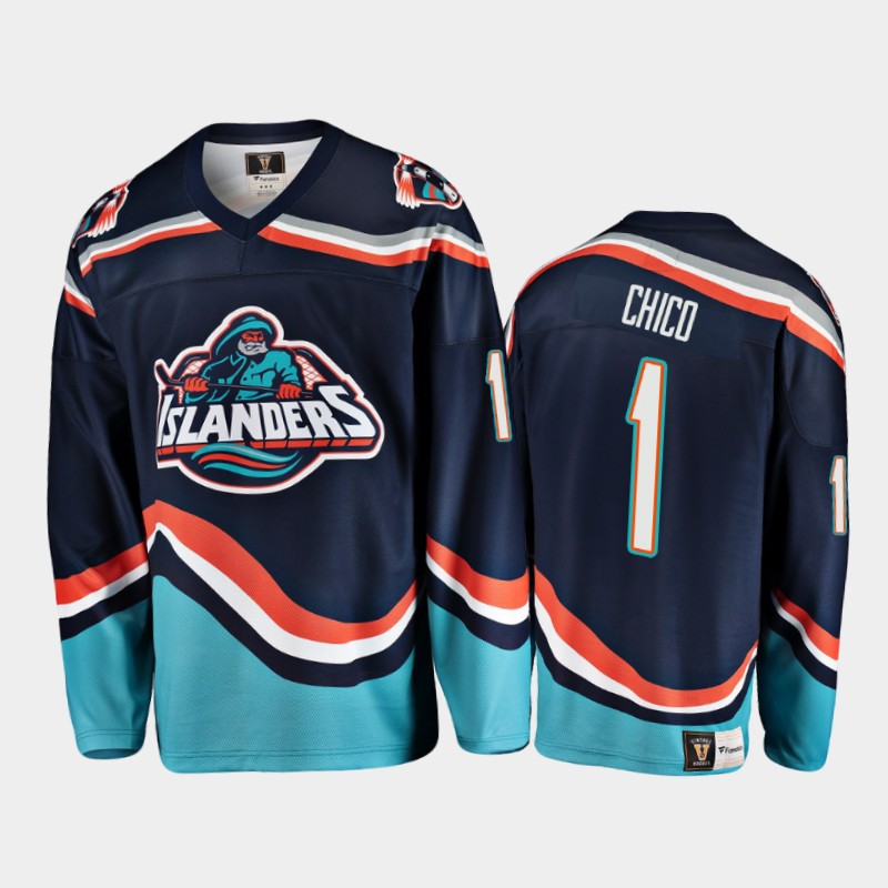 Men's New York Islanders Retired Player #1 Glenn Resch Nikename Heritage Navy Jersey Stitched