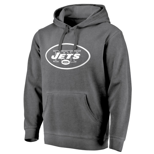 Men's New York Jets NFL Pro Line By Fanatics Branded Black White Shadow Washed Logo Pullover Hoodie