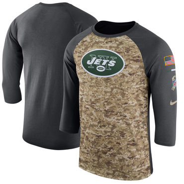 Men's New York Jets Nike Camo Anthracite Salute To Service Sideline Legend Performance Three-Quarter Sleeve T Shirt