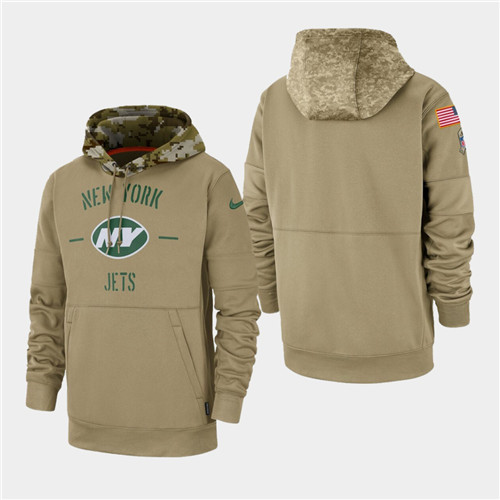 Men's New York Jets Tan 2019 Salute to Service Sideline Therma Pullover Hoodie