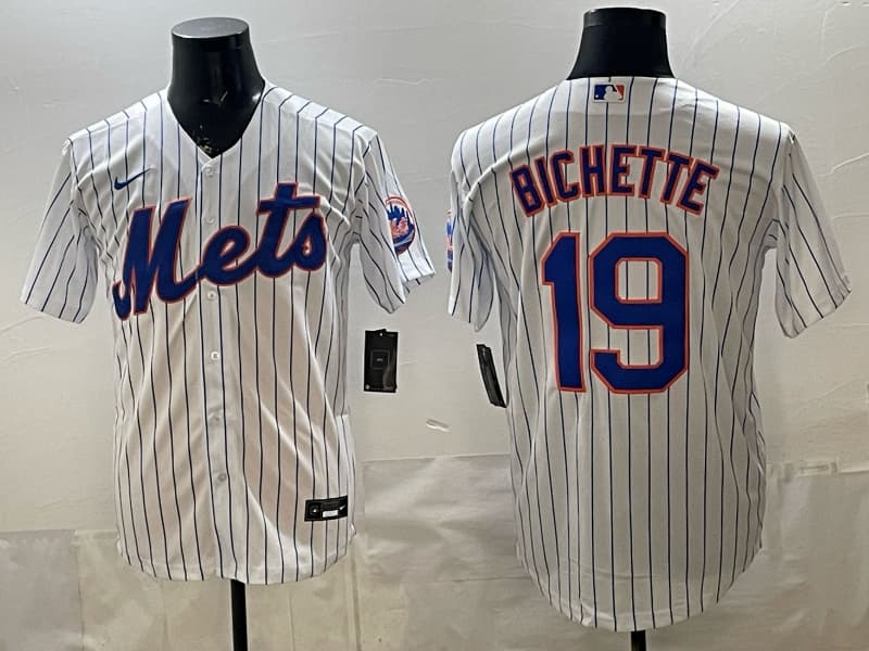 Men's New York Mets  19 BICHETTE White Cool Base Stitched Baseball Jersey