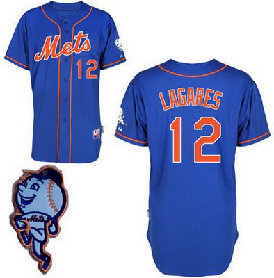 Men's New York Mets #12 Juan Lagares Blue Jersey W_2015 Mr. Met Patch