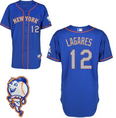Men's New York Mets #12 Juan Lagares Blue With Gray Jersey W_2015 Mr. Met Patch