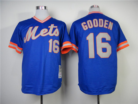 Men's New York Mets #16 Dwight Gooden Blue Pullov Throwback Jersey