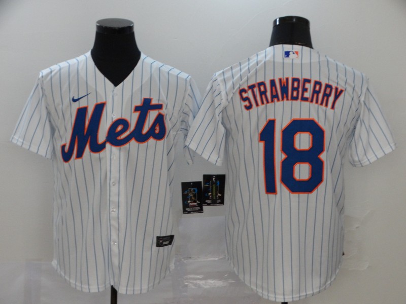 Men's New York Mets #18 Darryl Strawberry White Stitched MLB Cool Base Nike Jersey的副本