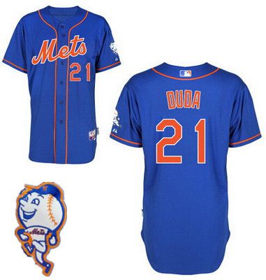 Men's New York Mets #21 Lucas Duda Blue Jersey W_2015 Mr. Met Patch