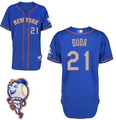 Men's New York Mets #21 Lucas Duda Blue With Gray Jersey W_2015 Mr. Met Patch