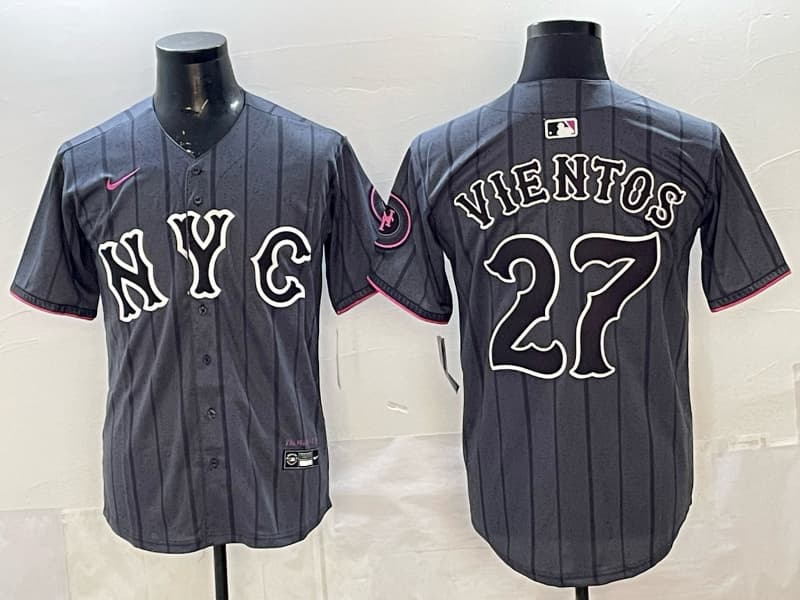 Men's New York Mets #27 Mark Vientos White Cool Base Stitched Baseball   Jersey