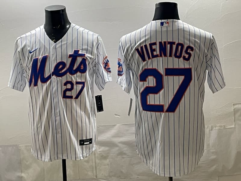 Men's New York Mets #27 Mark Vientos White Cool Base Stitched Baseball Jersey