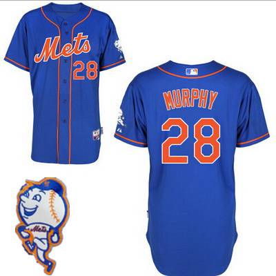 Men's New York Mets #28 Daniel Murphy Blue Jersey W_2015 Mr. Met Patch