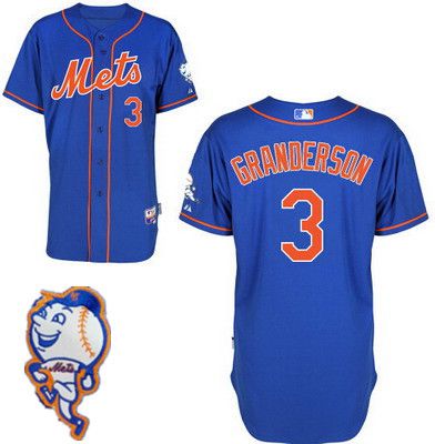 Men's New York Mets #3 Curtis Granderson Blue Jersey W_2015 Mr. Met Patch