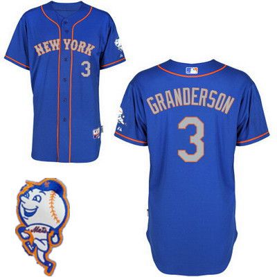Men's New York Mets #3 Curtis Granderson Blue With Gray Jersey W_2015 Mr. Met Patch