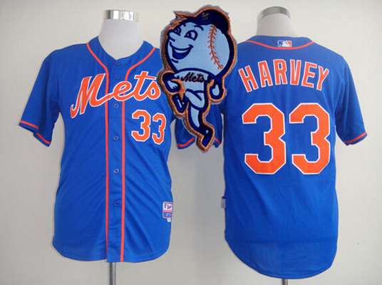 Men's New York Mets #33 Matt Harvey Blue Jersey W_2015 Mr. Met Patch
