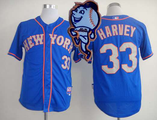 Men's New York Mets #33 Matt Harvey Blue With Gray Jersey W_2015 Mr. Met Patch