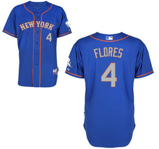 Men's New York Mets #4 Wilmer Flores Alternate Blue With Gray MLB Cool Base Jersey With 2015 Mr. Met Patch的副本