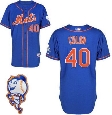 Men's New York Mets #40 Bartolo Colon Blue Jersey W_2015 Mr. Met Patch