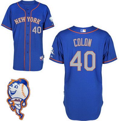 Men's New York Mets #40 Bartolo Colon Blue With Gray Jersey W_2015 Mr. Met Patch