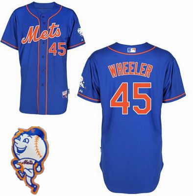 Men's New York Mets #45 Zack Wheeler Blue Jersey W_2015 Mr. Met Patch
