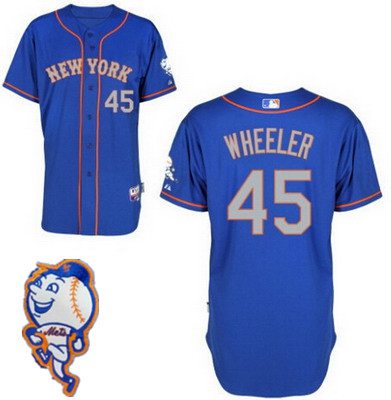 Men's New York Mets #45 Zack Wheeler Blue With Gray Jersey W_2015 Mr. Met Patch