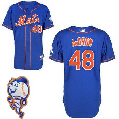 Men's New York Mets #48 Jacob DeGrom Blue Jersey W_2015 Mr. Met Patch