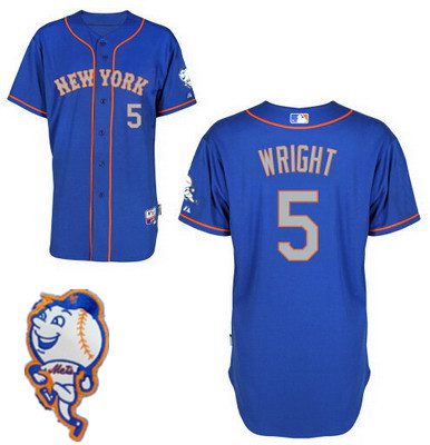 Men's New York Mets #5 David Wright Blue With Gray Jersey W_2015 Mr. Met Patch