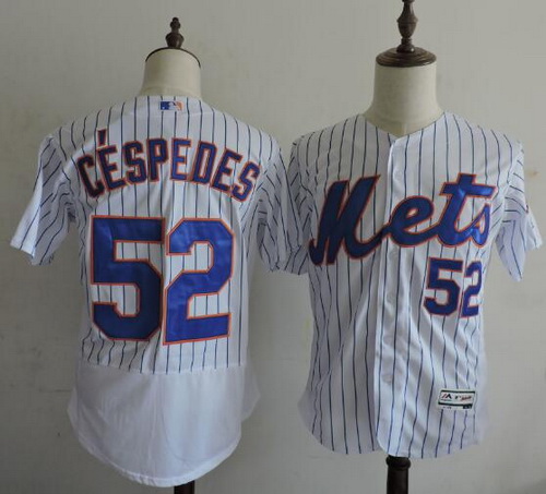 Men's New York Mets #52 Yoenis Ce?spedes White Home 2016 Flexbase Majestic Baseball Jersey