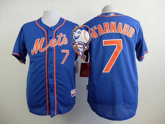 Men's New York Mets #7 Travis D'Arnaud Blue Jersey W2_015 Mr. Met Patch