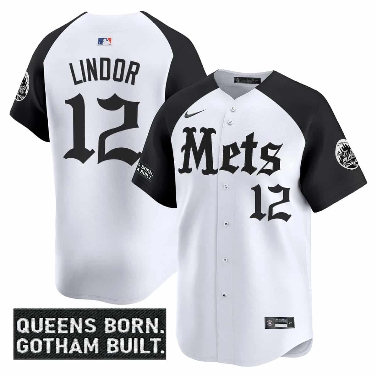Men's New York Mets 'Gotham Gothic Edition' Vapor Premier Limited Jersey - All Stitched Francisco Lindor   12