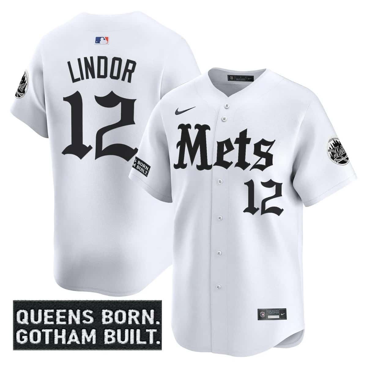 Men's New York Mets 'Gotham Gothic Edition' Vapor Premier Limited Jersey - All Stitched Francisco Lindor 12