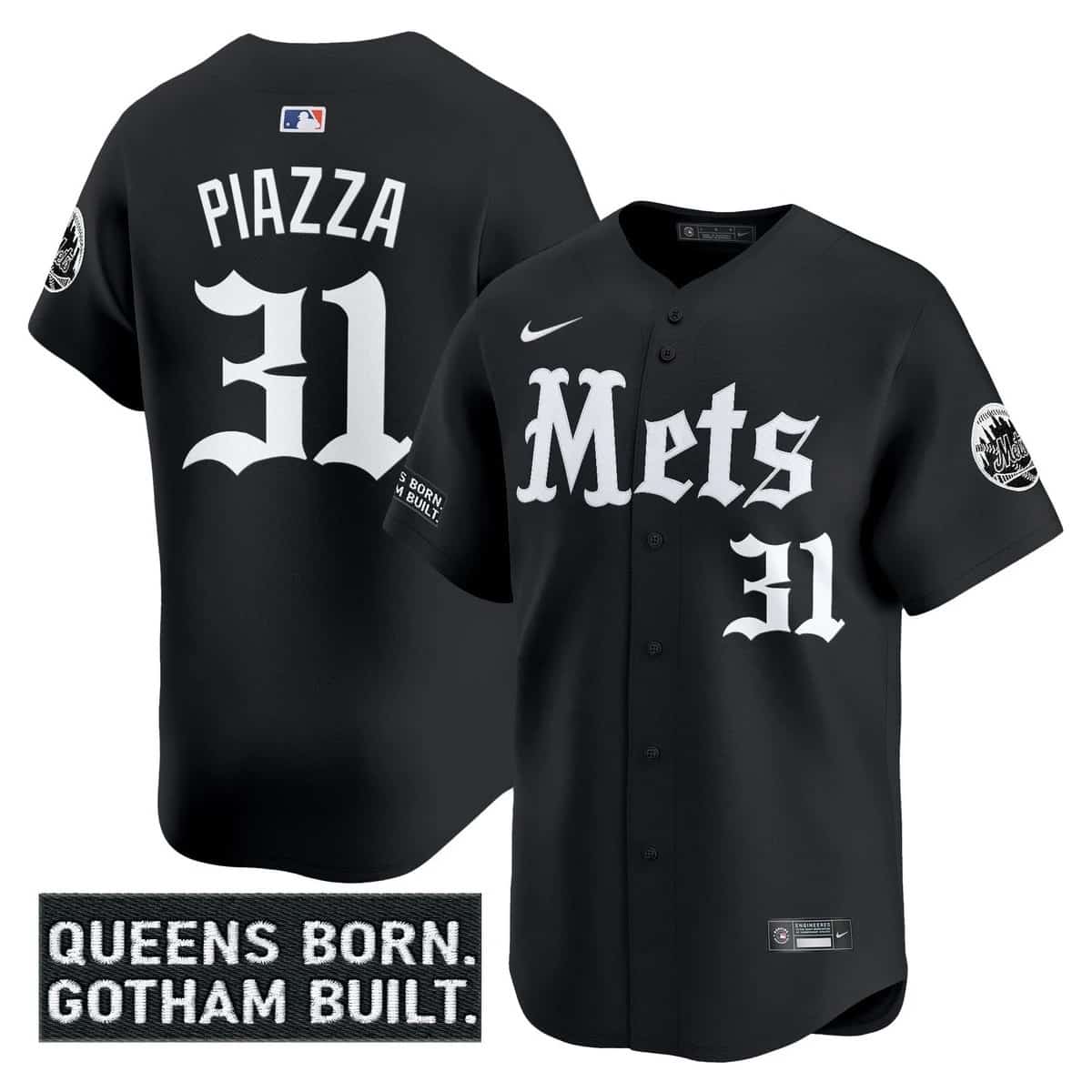 Men's New York Mets 'Gotham Gothic Edition' Vapor Premier Limited Jersey - All Stitched Mike Piazza