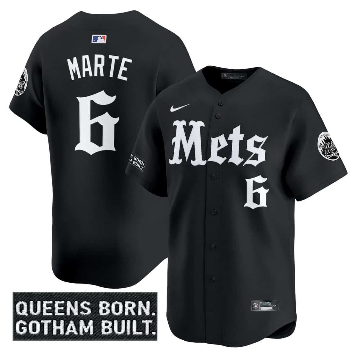 Men's New York Mets 'Gotham Gothic Edition' Vapor Premier Limited Jersey - All Stitched Starling Marte