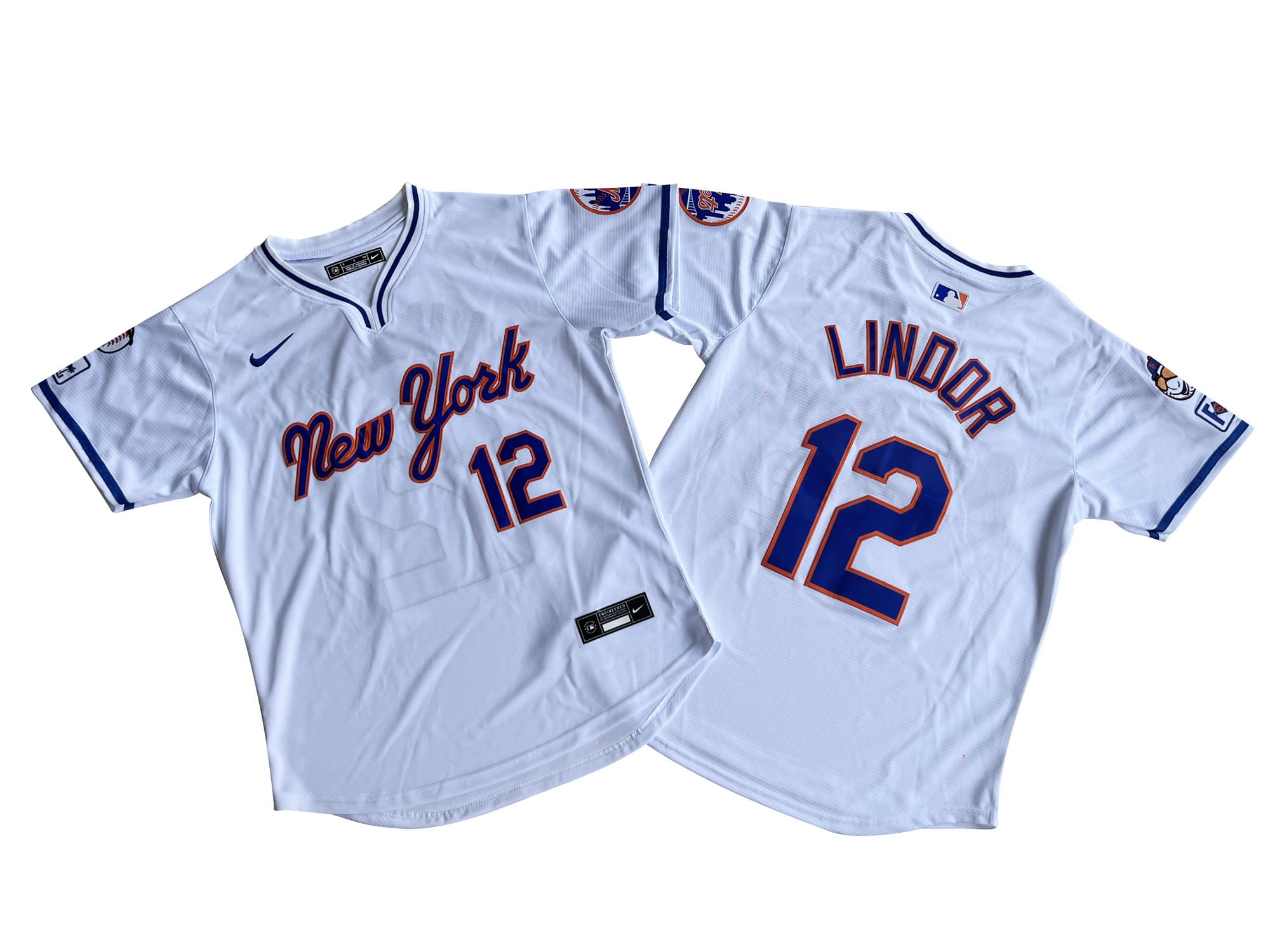 Men's New York Mets 12# Francisco Lindor Nike White Limited Player Jersey.