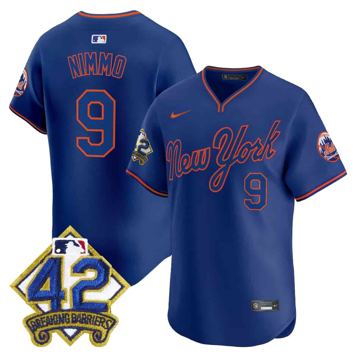 Men's New York Mets 2025 Jackie Robinson Patch Road Alternate Jersey – All Stitched Brandon Nimmo
