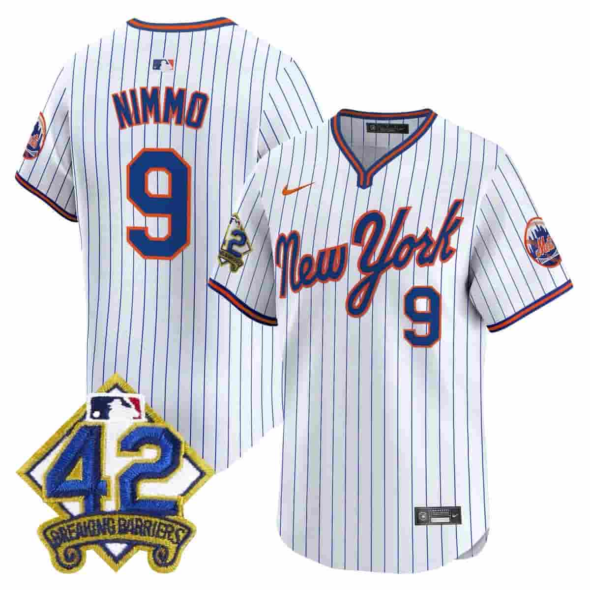 Men's New York Mets 2025 Jackie Robinson Patch Road Alternate Jersey – All Stitched Brandon Nimmo 9