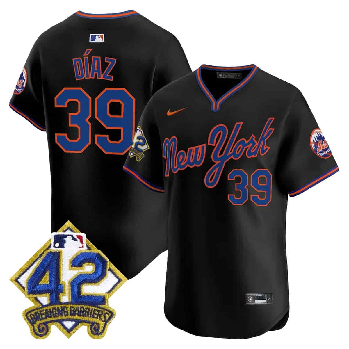 Men's New York Mets 2025 Jackie Robinson Patch Road Alternate Jersey – All Stitched Edwin Díaz   39