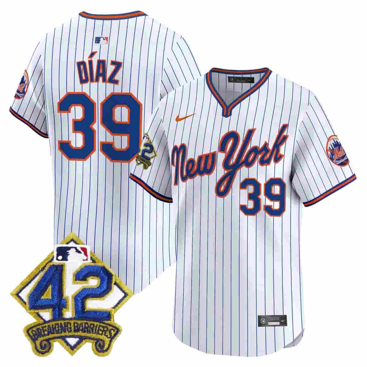 Men's New York Mets 2025 Jackie Robinson Patch Road Alternate Jersey – All Stitched Edwin Díaz 39