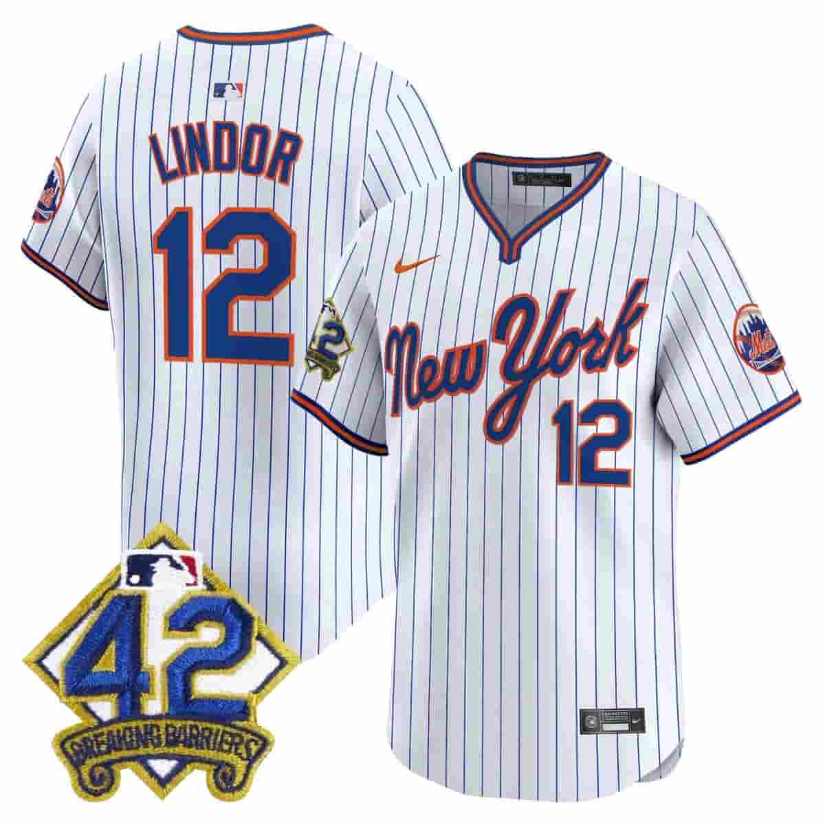 Men's New York Mets 2025 Jackie Robinson Patch Road Alternate Jersey – All Stitched Francisco Lindor 12