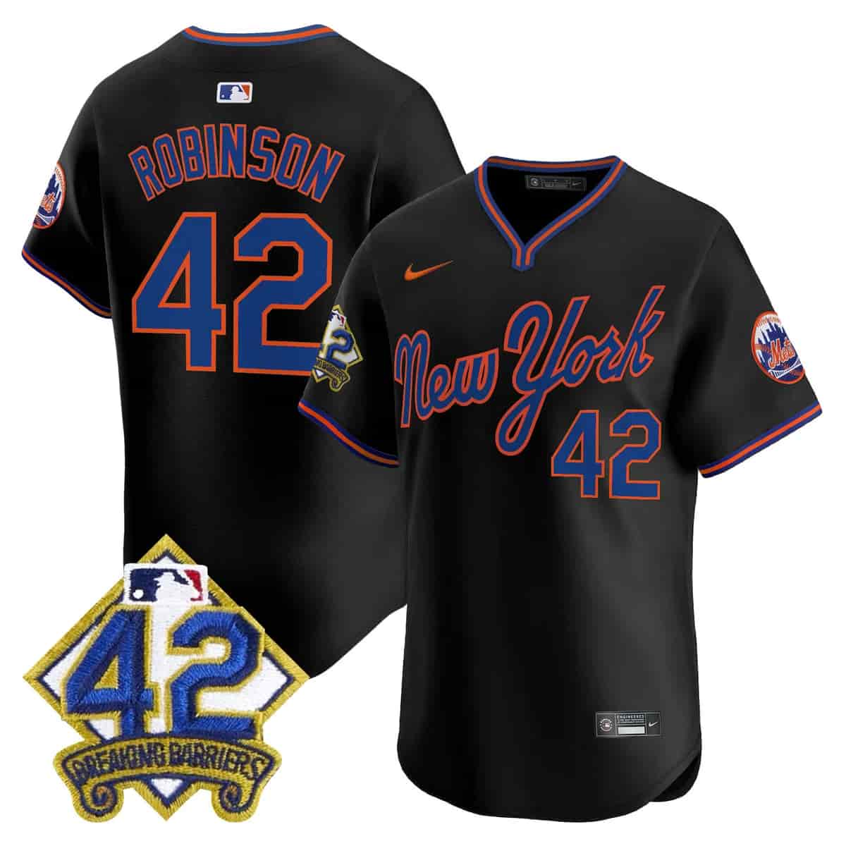 Men's New York Mets 2025 Jackie Robinson Patch Road Alternate Jersey – All Stitched Jackie Robinson   42