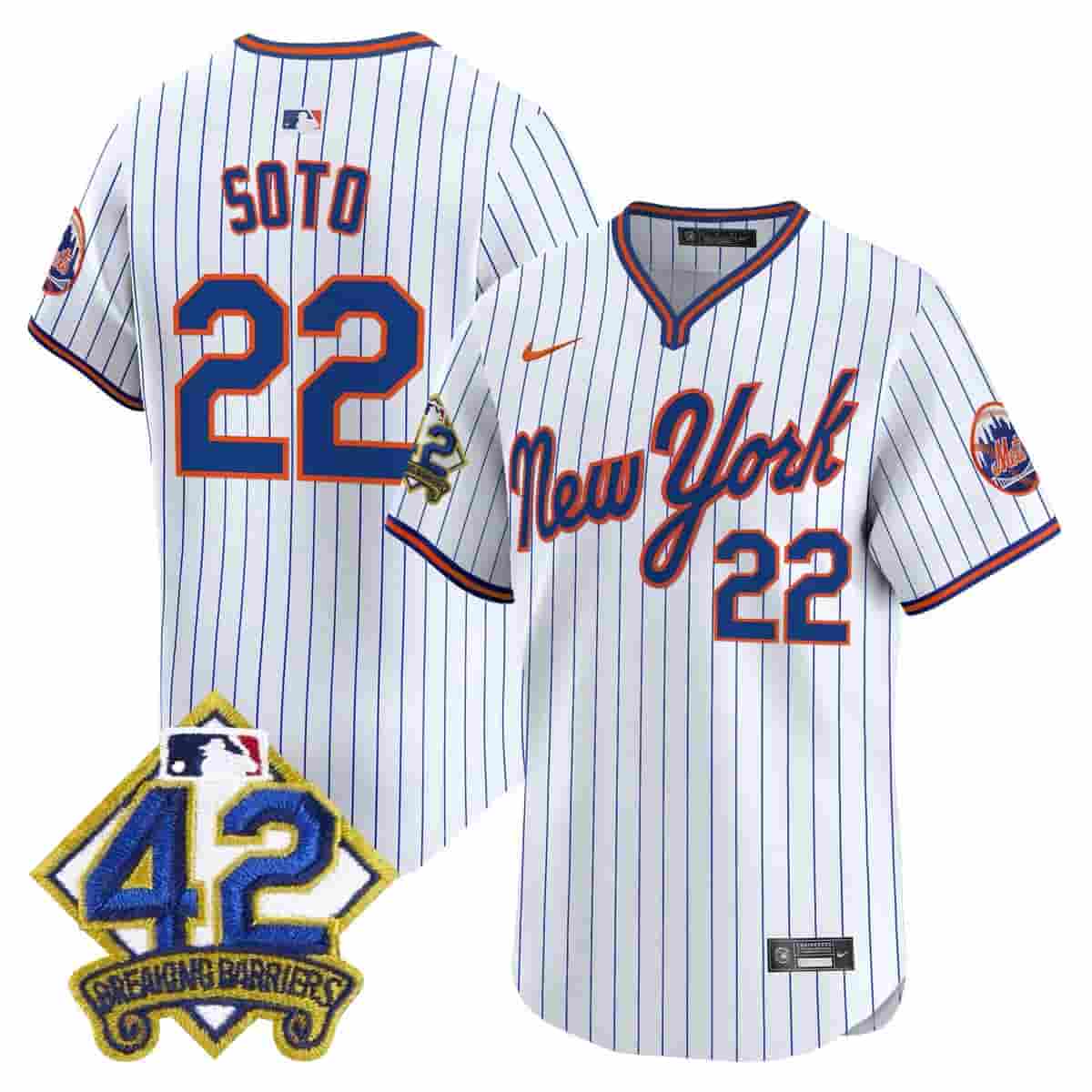 Men's New York Mets 2025 Jackie Robinson Patch Road Alternate Jersey – All Stitched Juan Soto   22