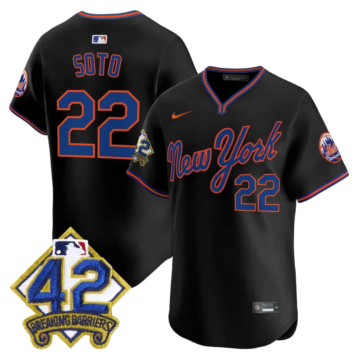 Men's New York Mets 2025 Jackie Robinson Patch Road Alternate Jersey – All Stitched Juan Soto  22