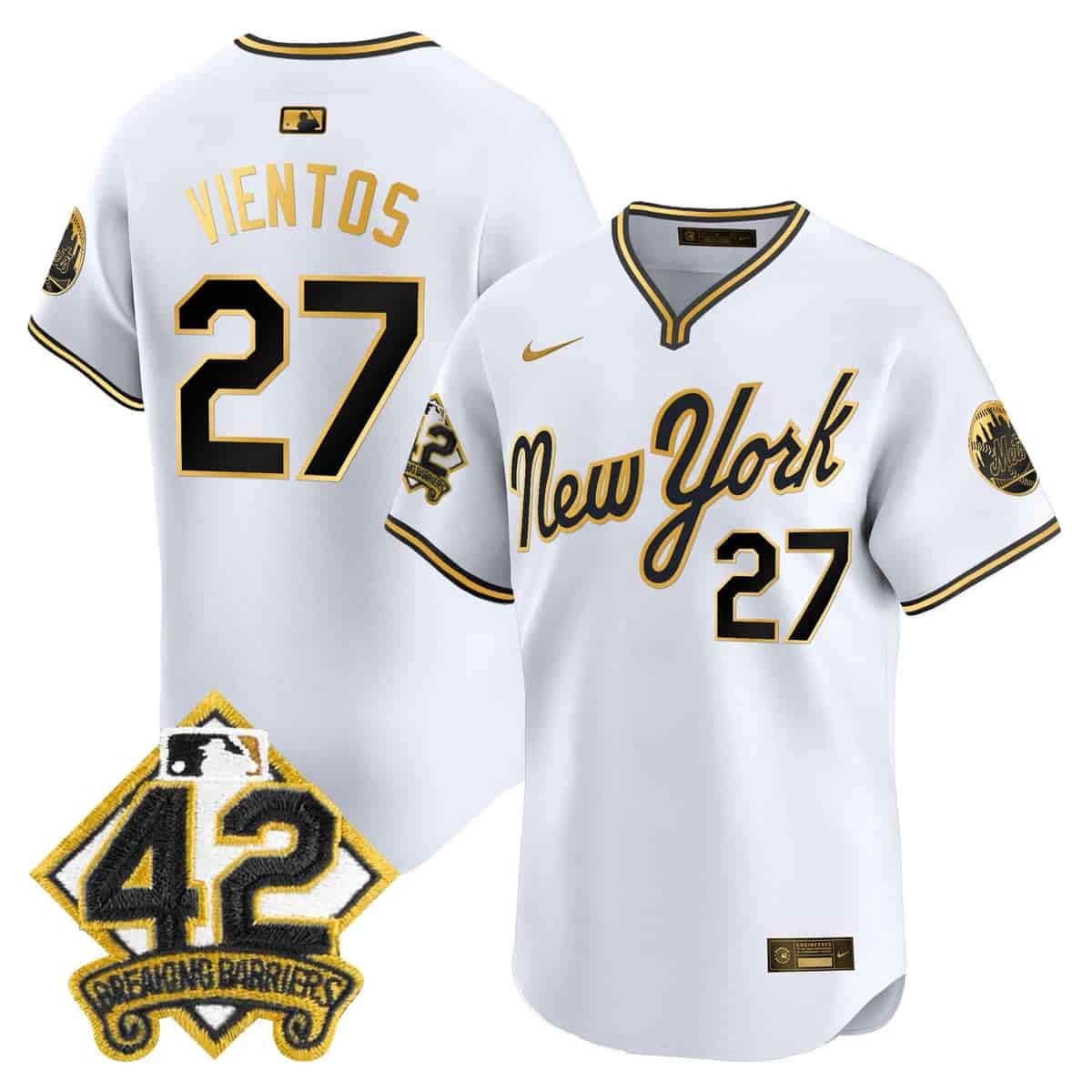 Men's New York Mets 2025 Jackie Robinson Patch Road Alternate Jersey – All Stitched Mark Vientos    27